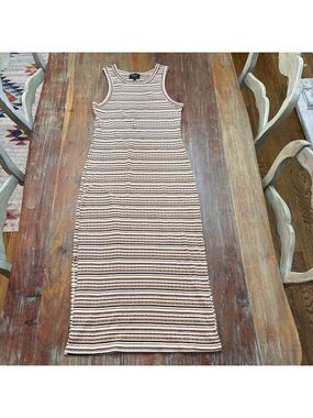 Bardot Striped Ribbed Midi Tank Dress Size 8 Cream Brown